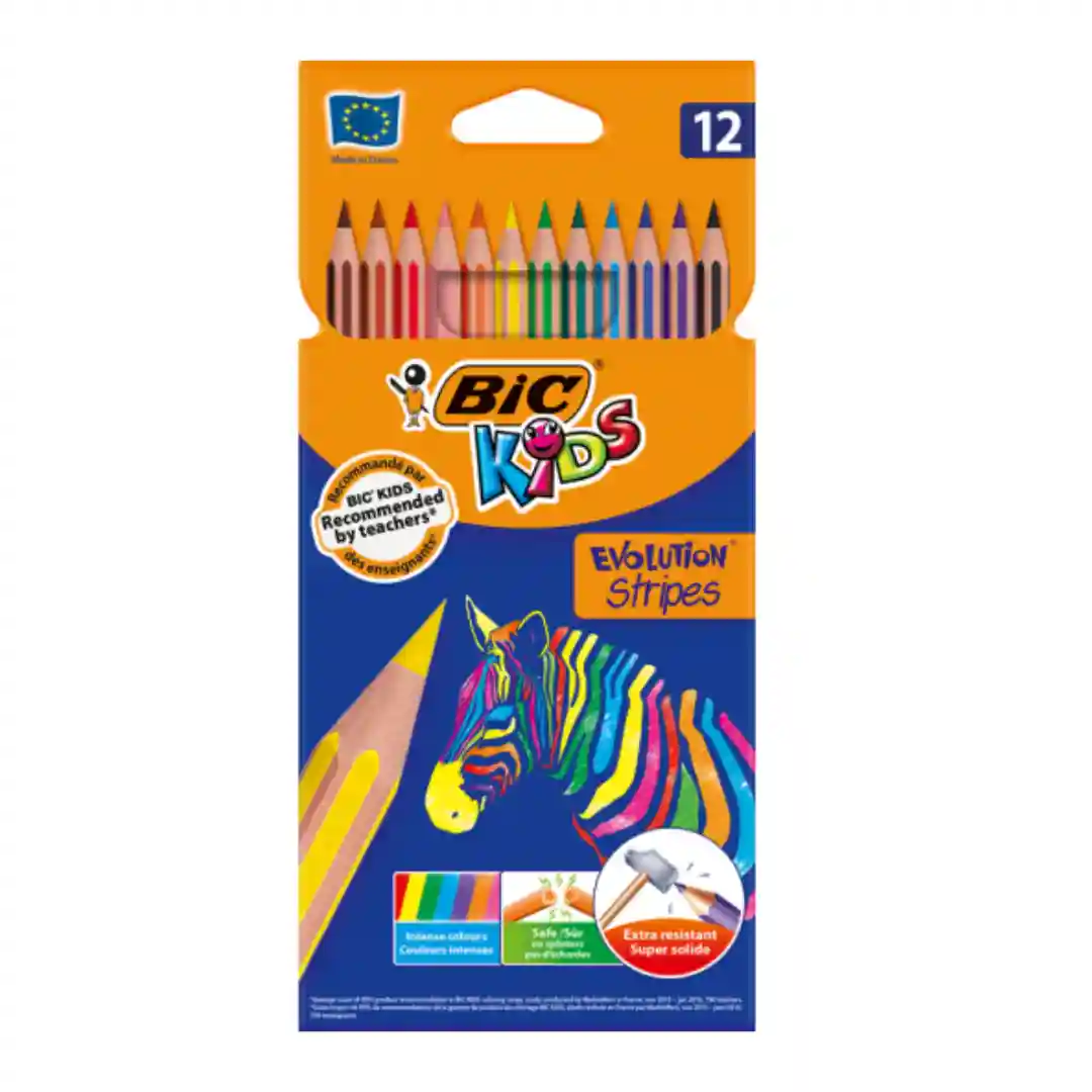 pochette de 12 crayons de couleurs -  Bic Kids (Evolution Stripes)