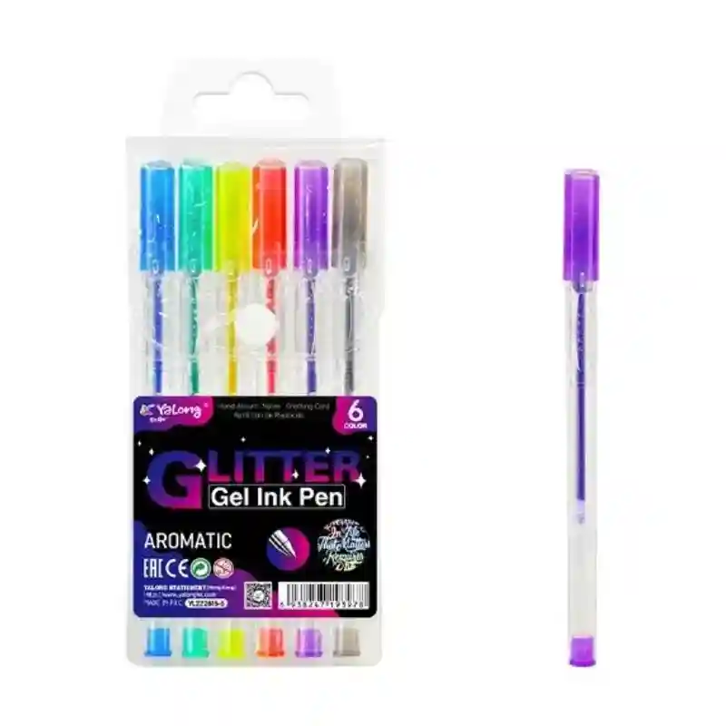 POCHETTE STYLO GLITTER YALONG 6PCS
